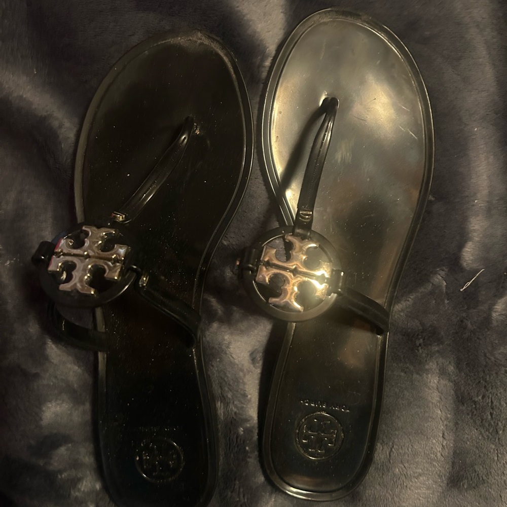 Tory Burch Black Sandals with Gold Accent